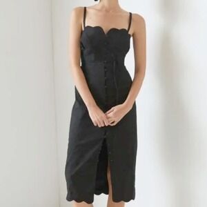 Anthropologie 4130 Midi Dress Womens 6 Black New Bustier Scalloped Sweetheart